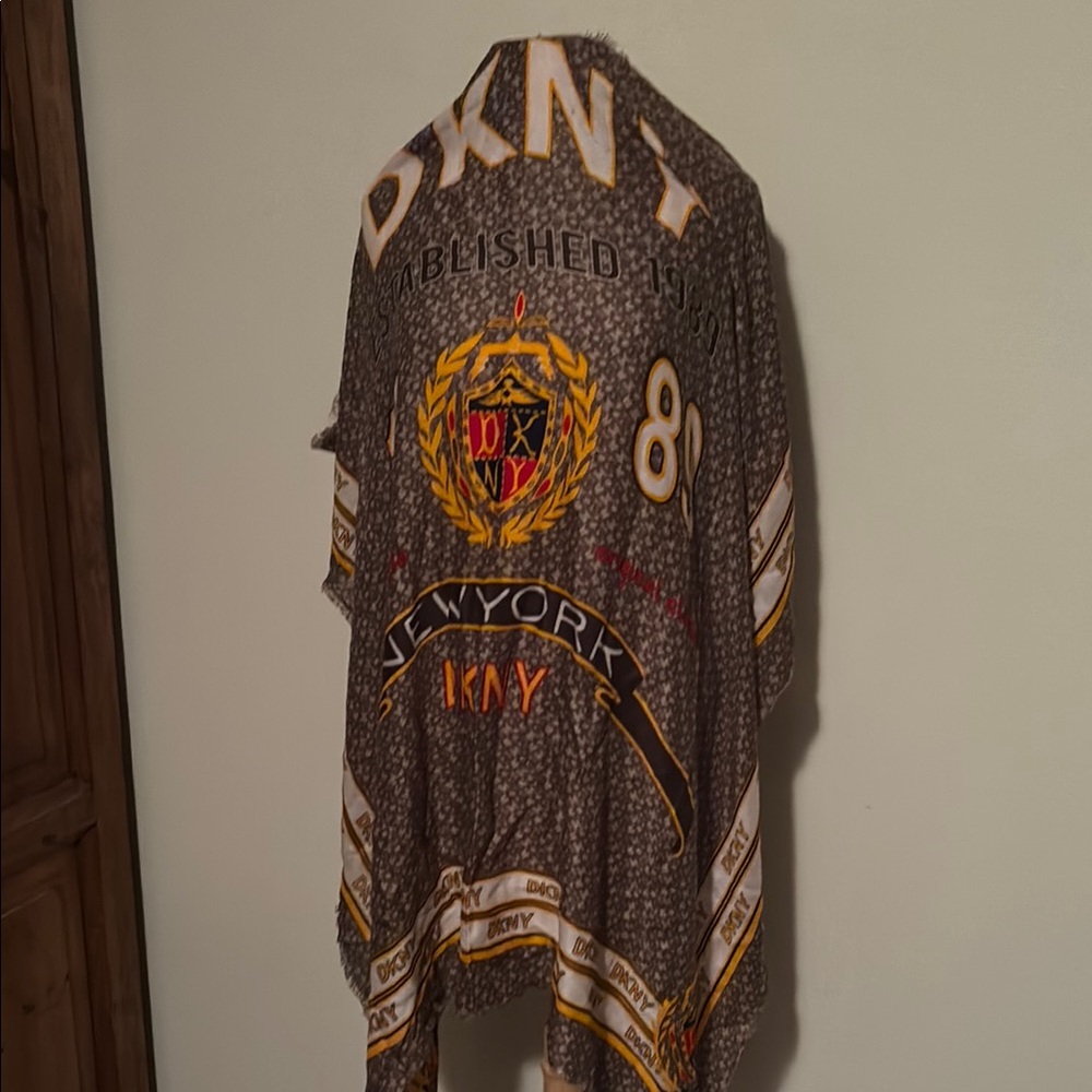 DKNY Graphic Scarf Brown and Yellow Accents